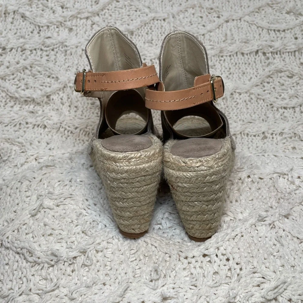 Seychelles Taupe Suede Espadrille Wedge Sandals Peep Toe Slingback Womens Size 7